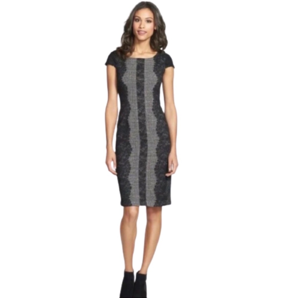EUC Betsey Johnson Cookies & Cream Lace Overlay Cap Sleeve Sheath Dress-…